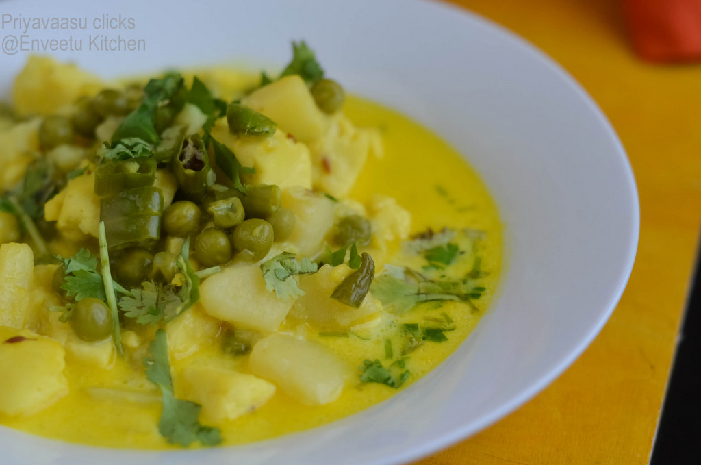 Potato subzi with paneer and peas