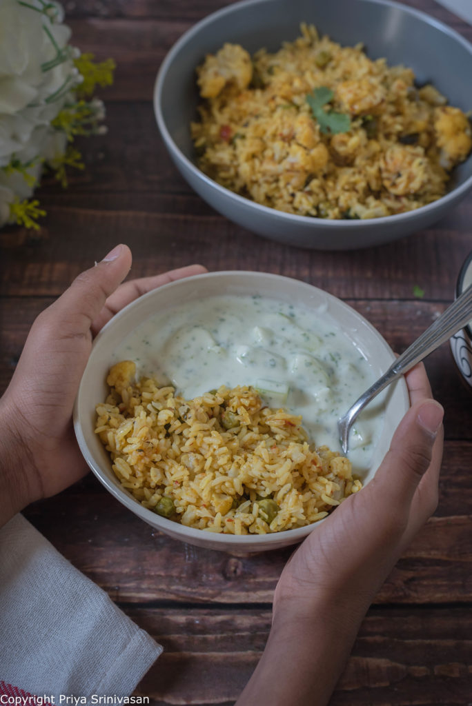 mixed rice and raita