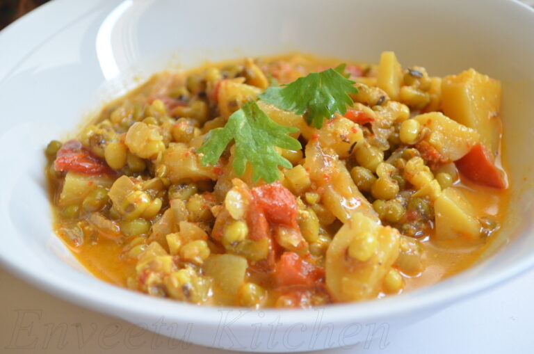 Aloo Moong Subzi/Potato & mung bean curry