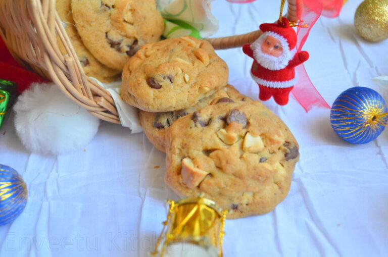 Eggless Cardamom Chocolate-Chip Cashew-nut Cookies