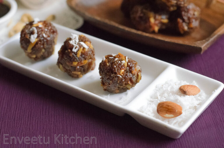 Narkol Naru/Sticky Coconut  Balls with Chopped Pears - Microwave Method