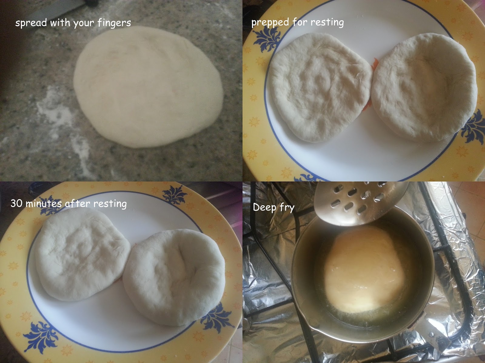 Deep frying langos, fried bread from hungary
