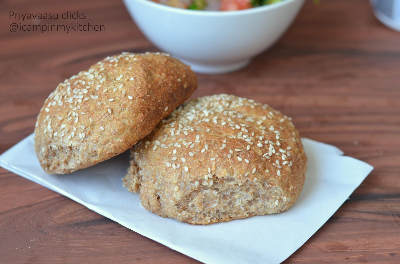 Home baked whole meal burger buns