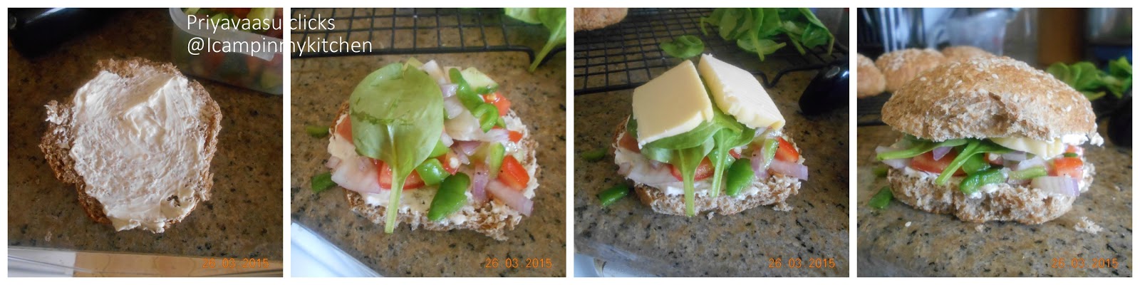 Layer the sandwich with cheese, salsa and spinach
