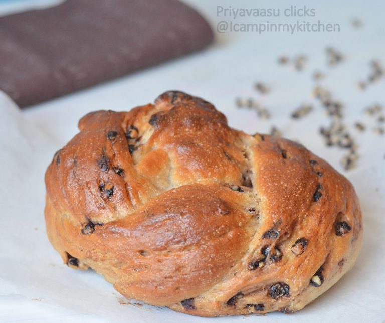 Eggless Chocolate chips Challah - Fire up your Oven, Day 4