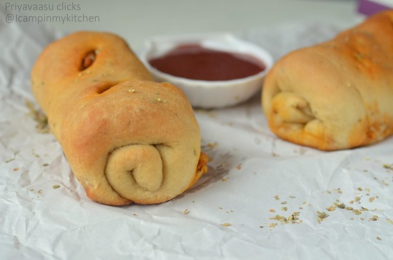 Stromboli/Cauliflower,Paneer and peas stuffed Stromboli for #BreadBakers
