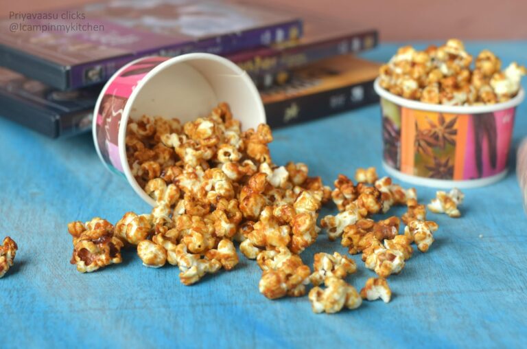 Caramel Popcorn, No Sugar, Caramel using Jaggery and Dates Syrup