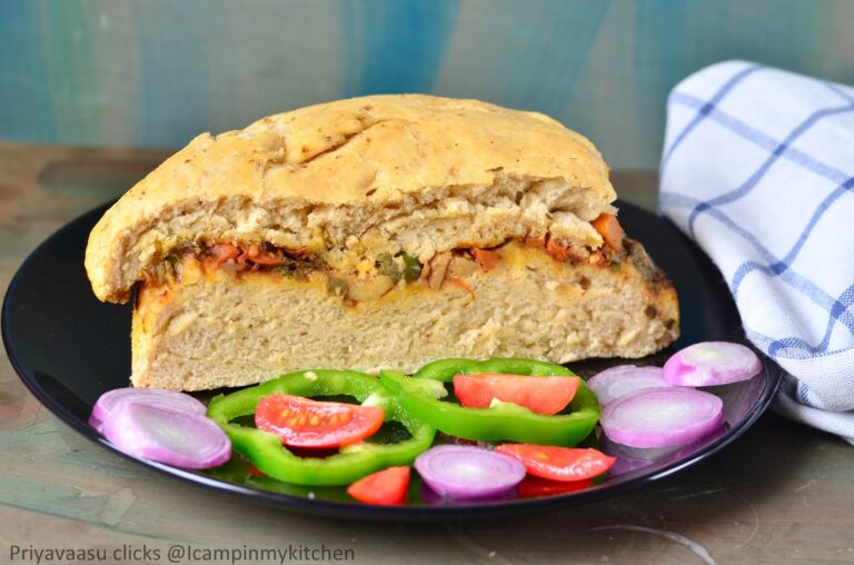 Stuffed Focacia - Italian flat-bread baked with vegetable filling