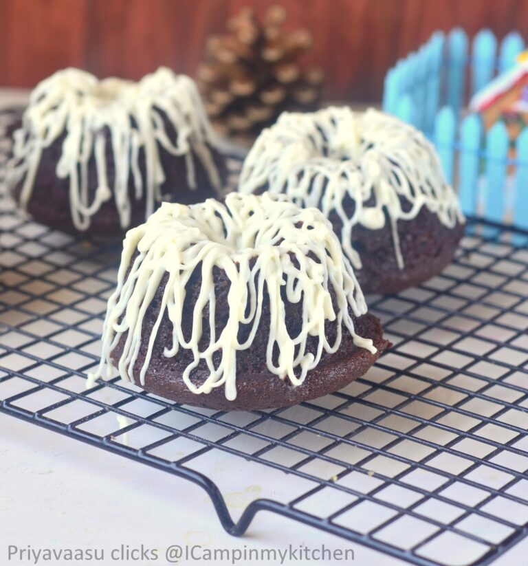 Eggless Chocolate Gingerbread Bundts with Cream Cheese Frosting - #BundtBakers