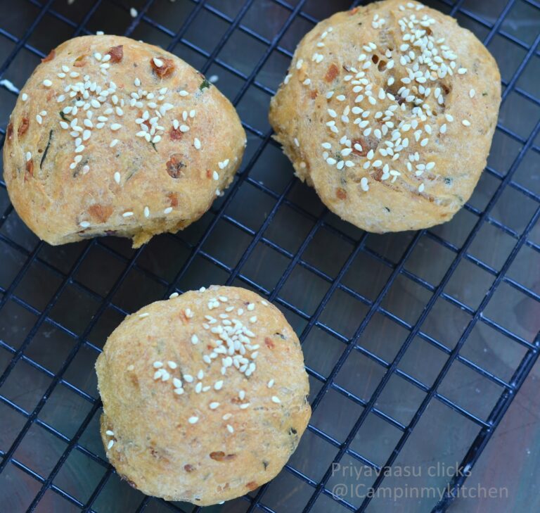 Whole Wheat savory buns/Khara buns/Masala Buns
