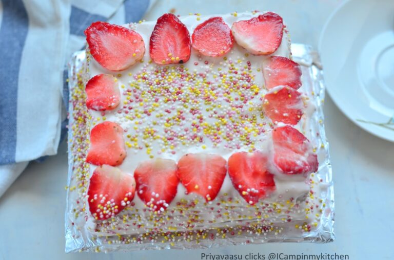 Eggless Strawberry Cake- Using fresh strawberries