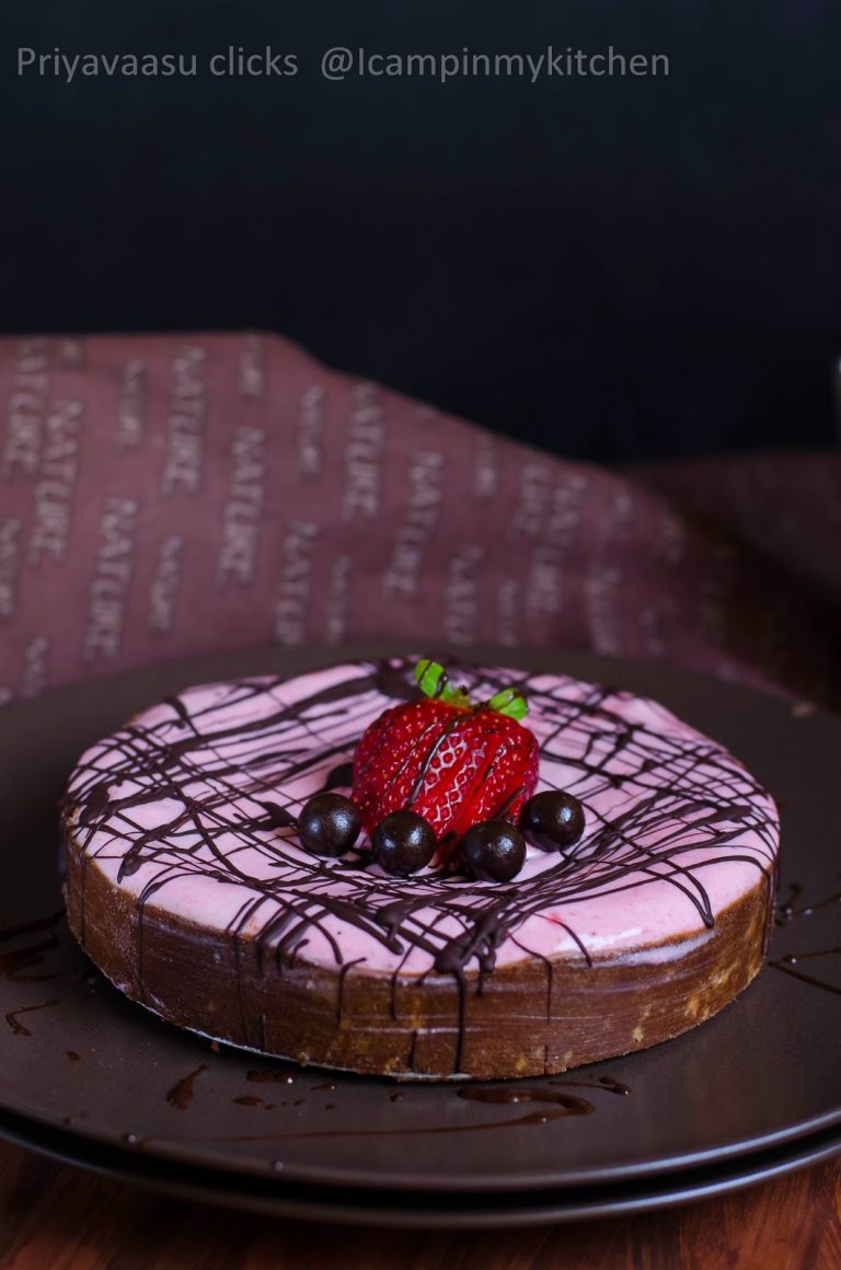 No Bake, Poha & Millet Chocolate & Strawberry Cheesecake/Tart