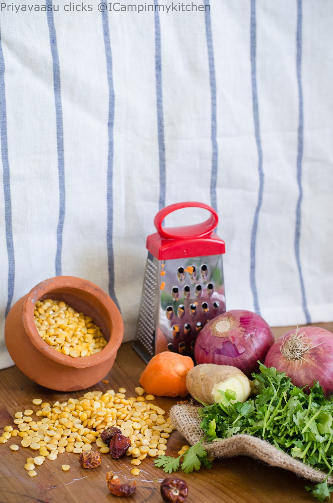 Ingredients to make steamed lentil balls, karnataka special