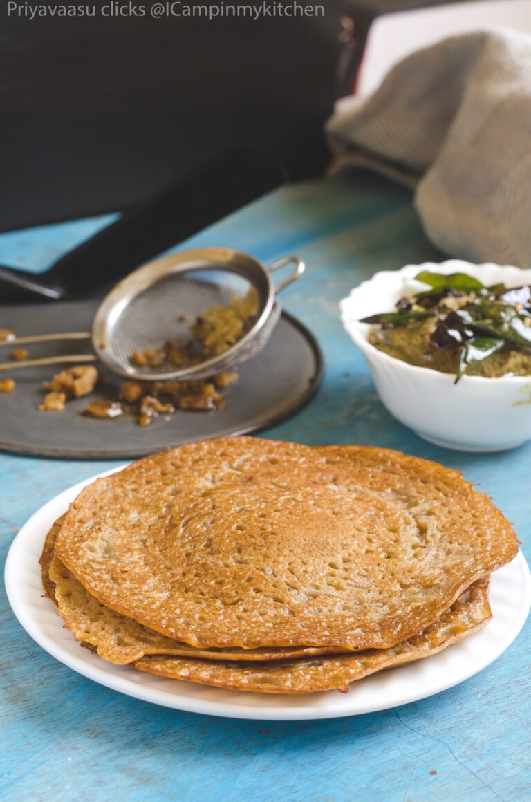 Bellam Dosa with Beerkaya Pachadi - Jaggery Dosa with Ridgegourd Chutney - Vellam Dosai with Peerkangai Chutney