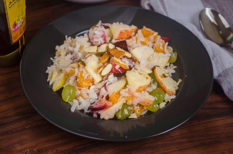 Fruit Salad with Poha and almonds/ Fruit salad with Rice flakes and almonds