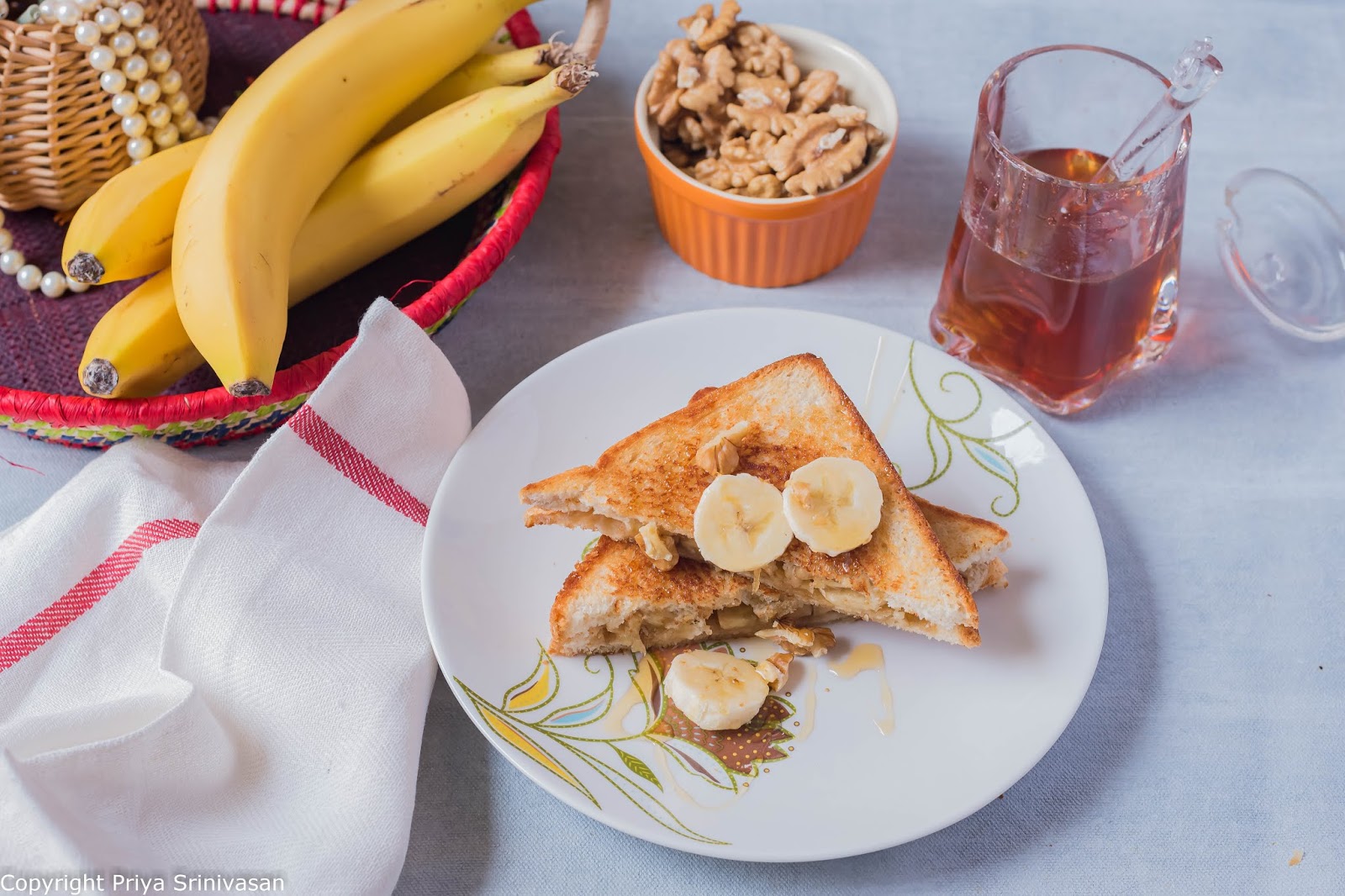 Delicious honey banana sandwich 