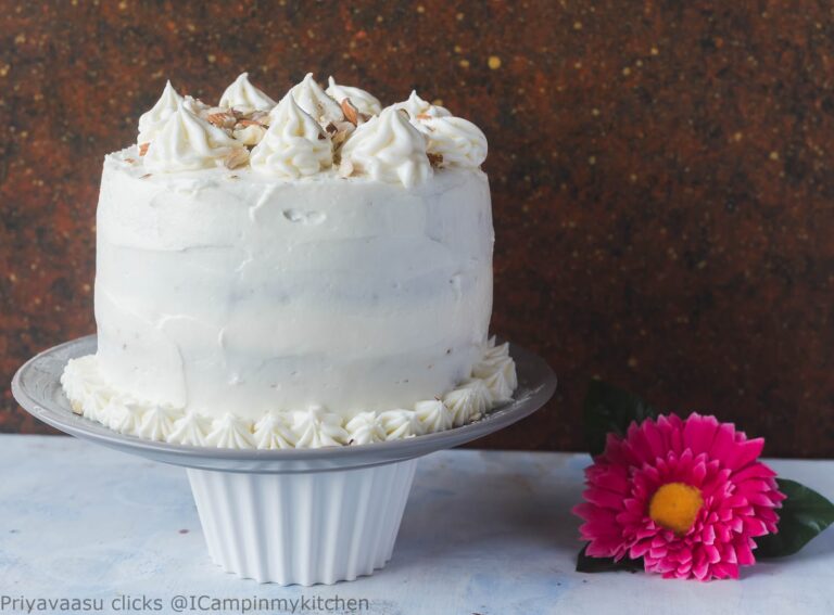 Eggless whole wheat carrot orange cake with orange blossom cream cheese frosting