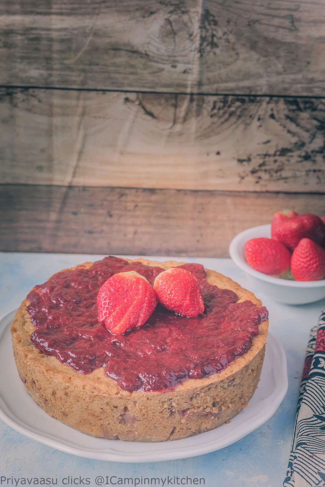 Eggless strawberry white chocolate cake