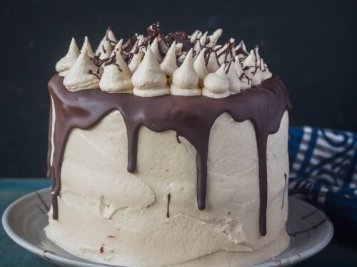 Pumpkin chocolate cake with peanut butter frosting