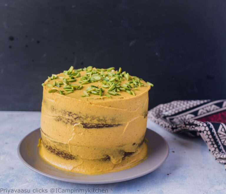 Eggless Masala Chai Cake with Cashew-saffron Cream Frosting , Vegan Cake and Vegan Cream