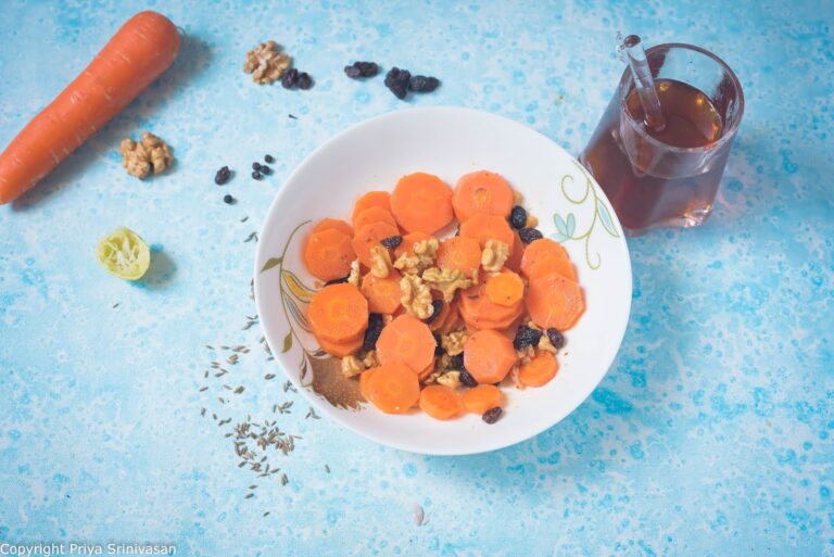 Moroccan Carrot Salad with Spiced oil Nuts & Raisins