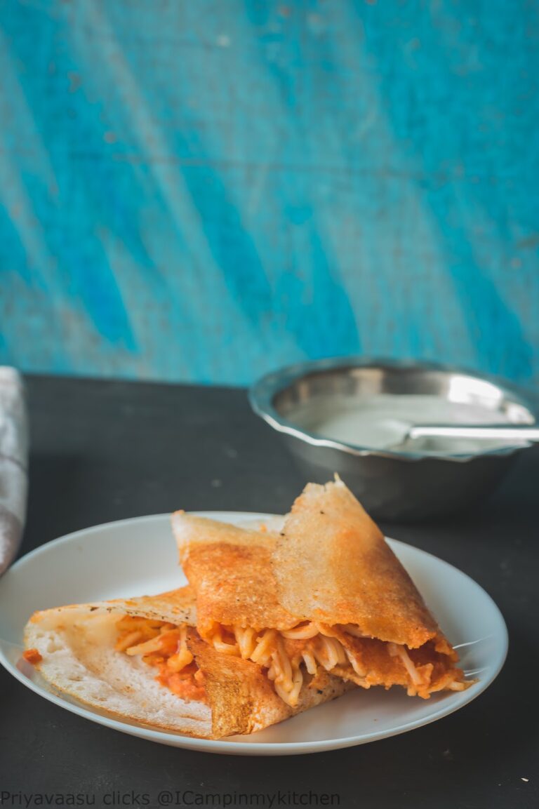 Noodles Dosa - Dosa with pizza sauce and noodles stuffing