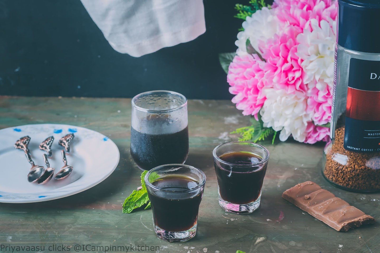 Coffee jelly topped with whipped cream and grated chocolate I camp in my kitchen
