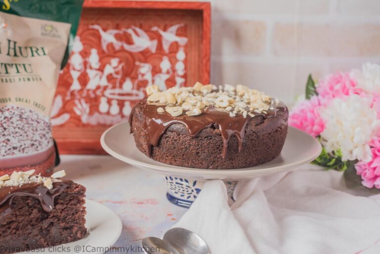Eggless wholewheat ragi double chocolate cake