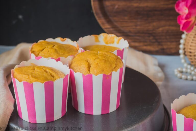 Eggless Whole Wheat Cardamom flavored Mango Muffins