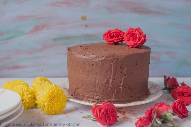 Banana Coconut Cake filled and frosted with chocolate ganache