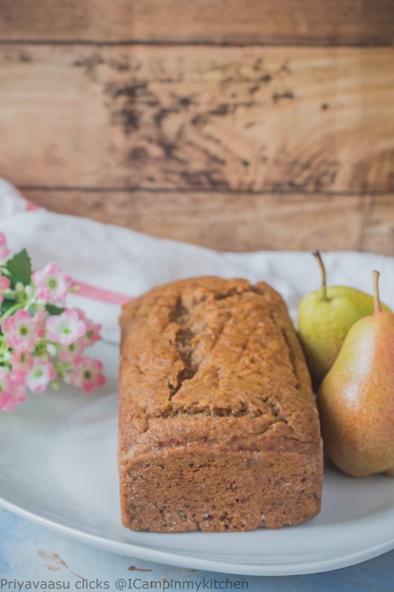 Eggless Whole Wheat Pear Bread- Vegan Quick Bread, No Sugar Added, #BreadBakers