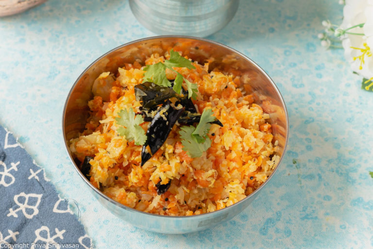 Hearty and colorful cabbage carrot curry