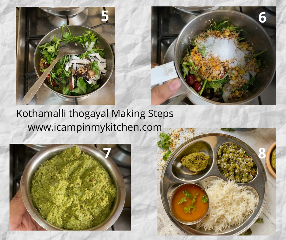 Coriander thogayal making steps