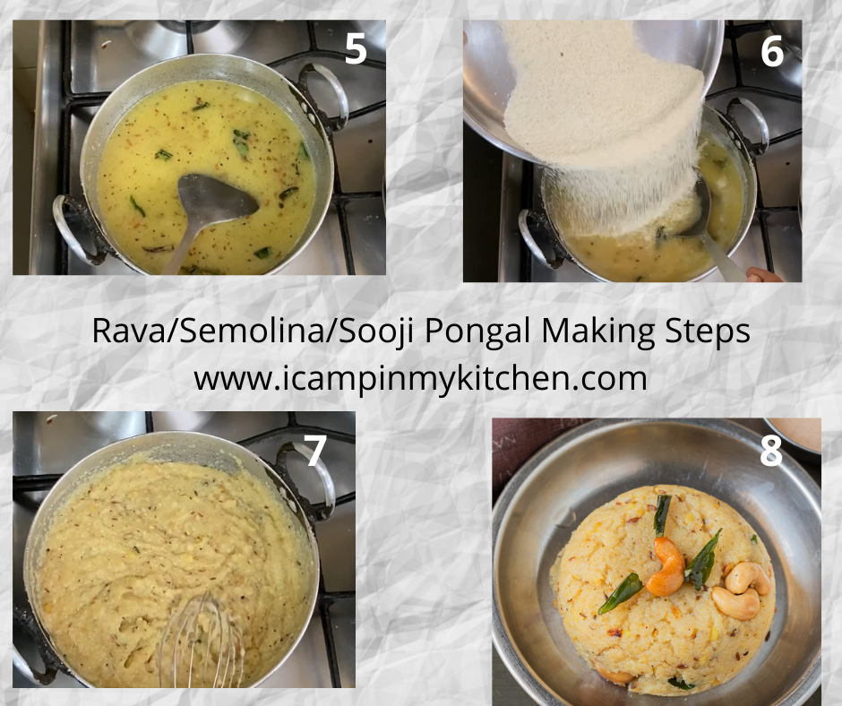 Semolina savory pongal making steps