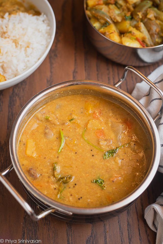 Mixed vegetable sambar in pressure cooker