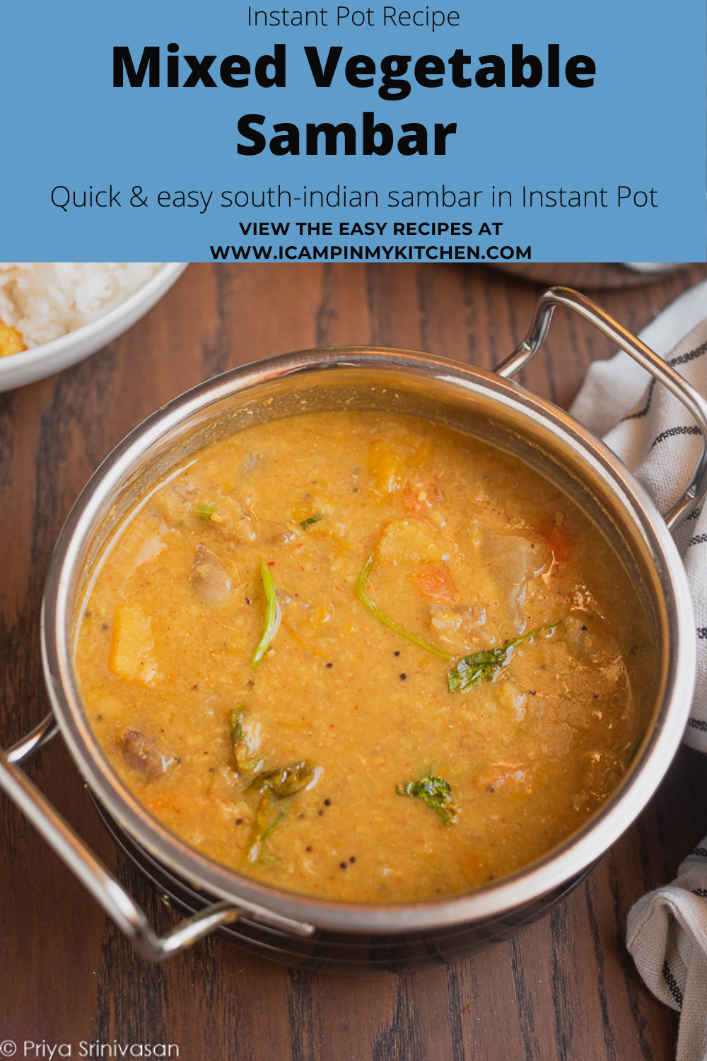 Mixed vegetable sambar in pressure cooker
