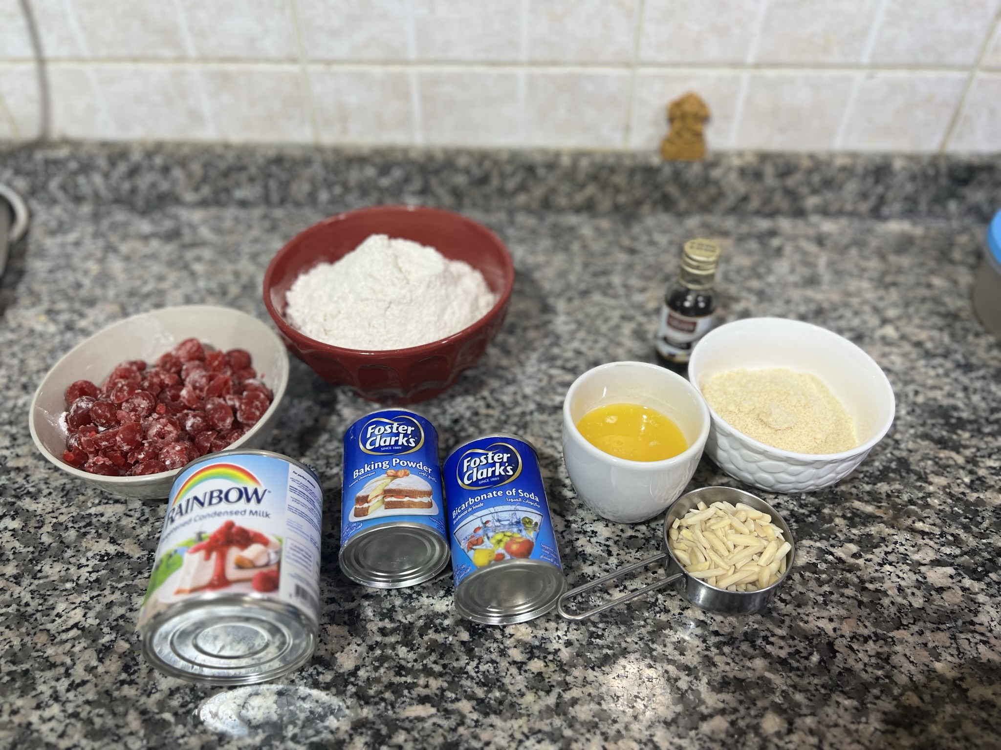 Ingredients for cherry almond cake
