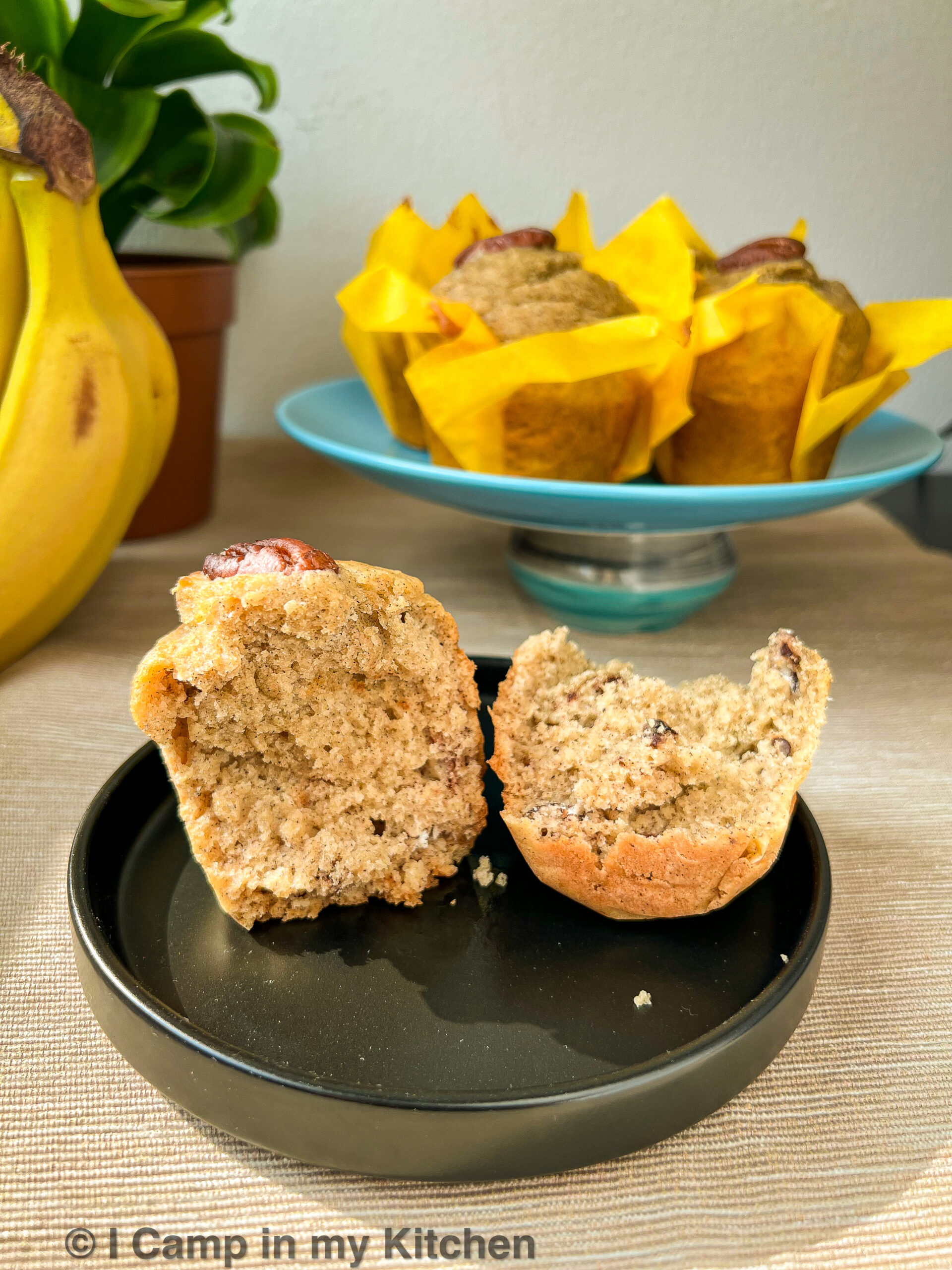 Vegan banana pecan muffins