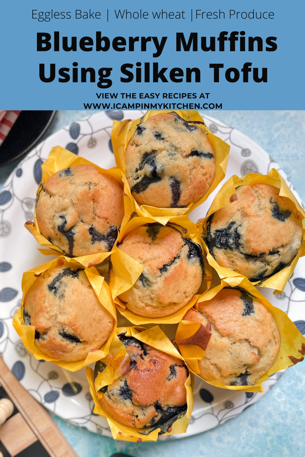 Eggless whole wheat blueberry muffins pin