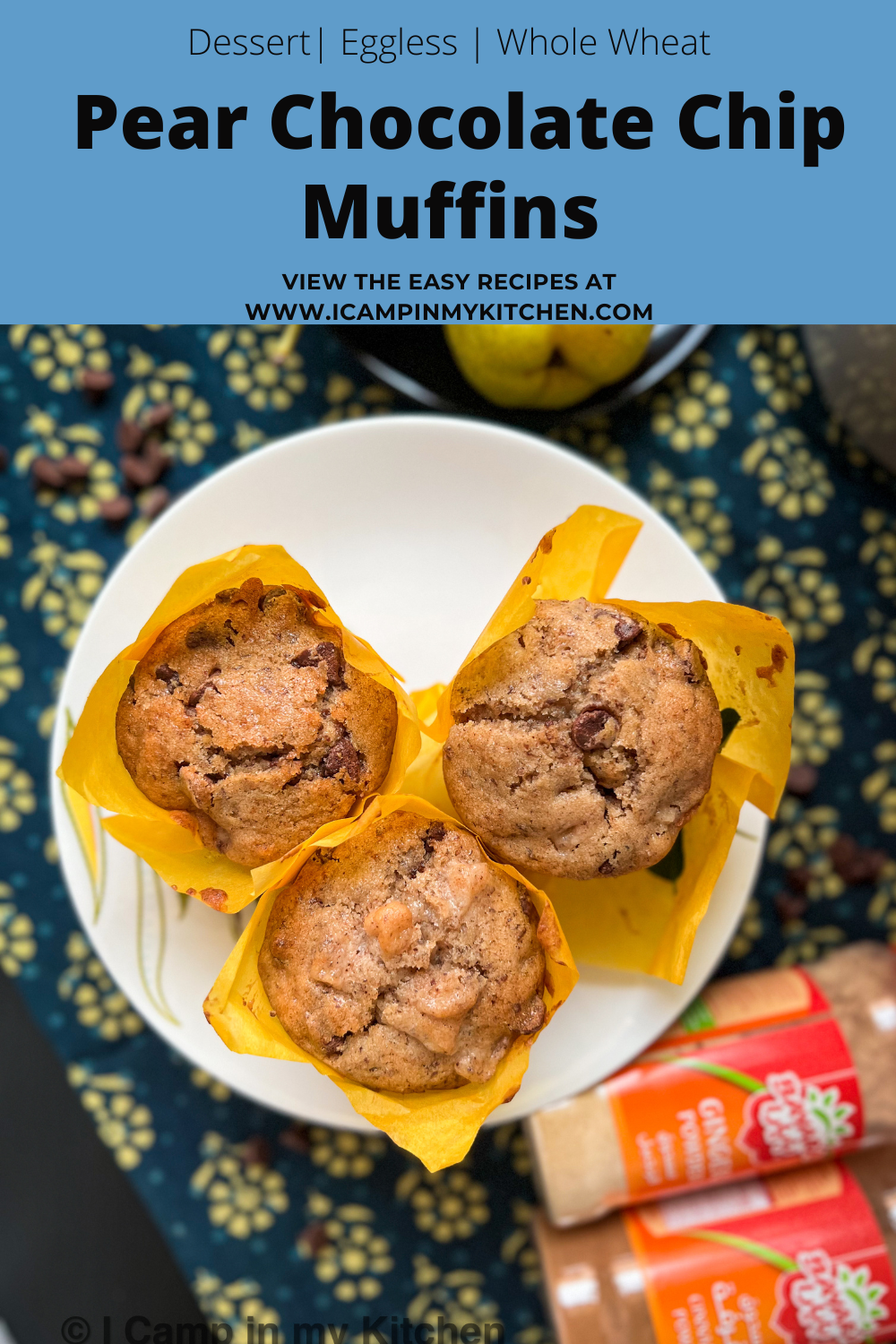 pear chocolate chip muffins Pinterest pin