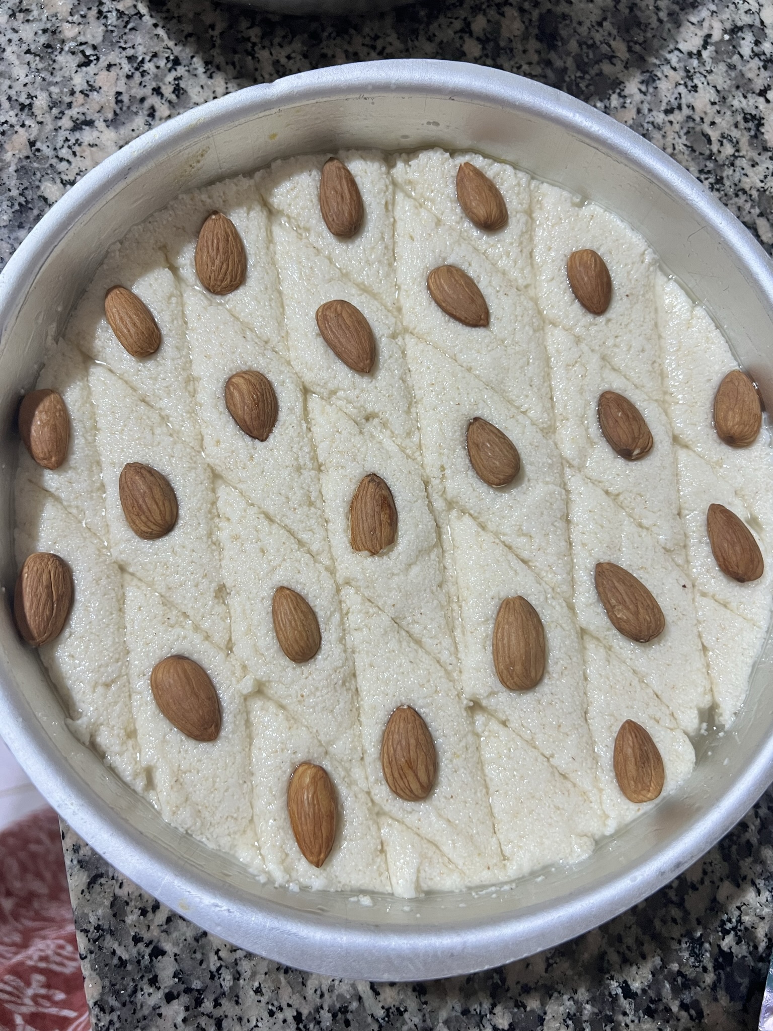 Before baking basbousa