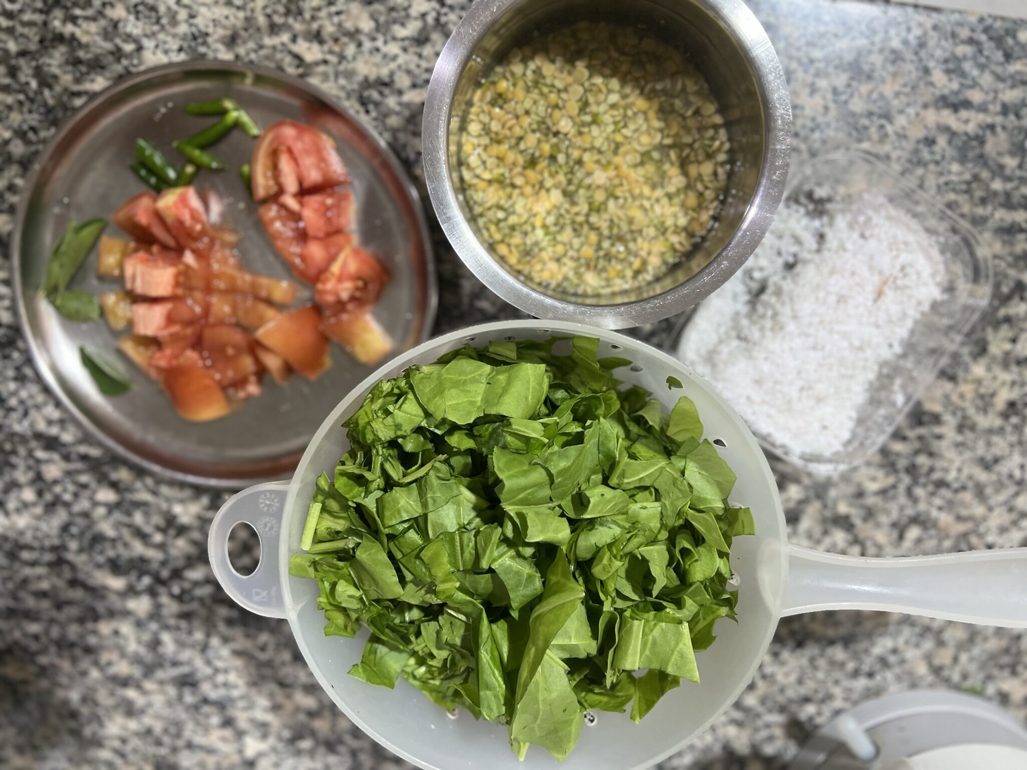 Ingredients for making palak dal