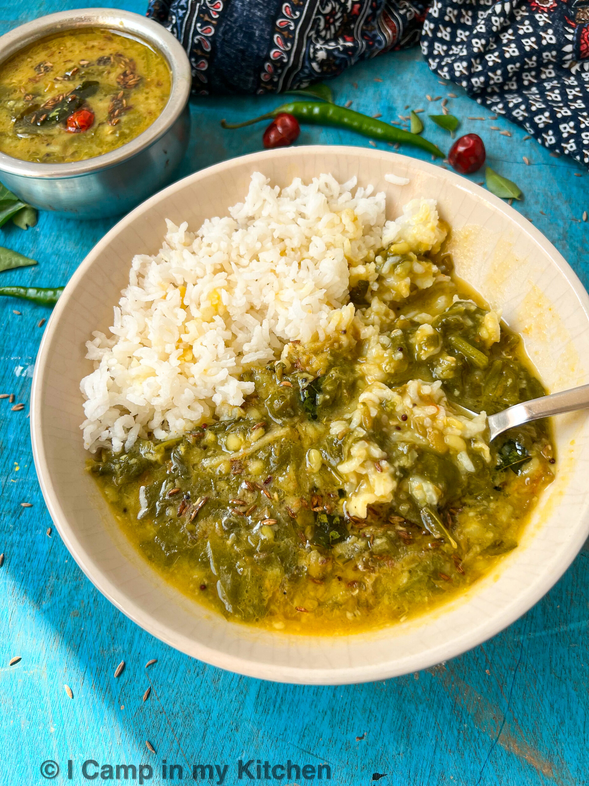 Palak dal with rice and ghee