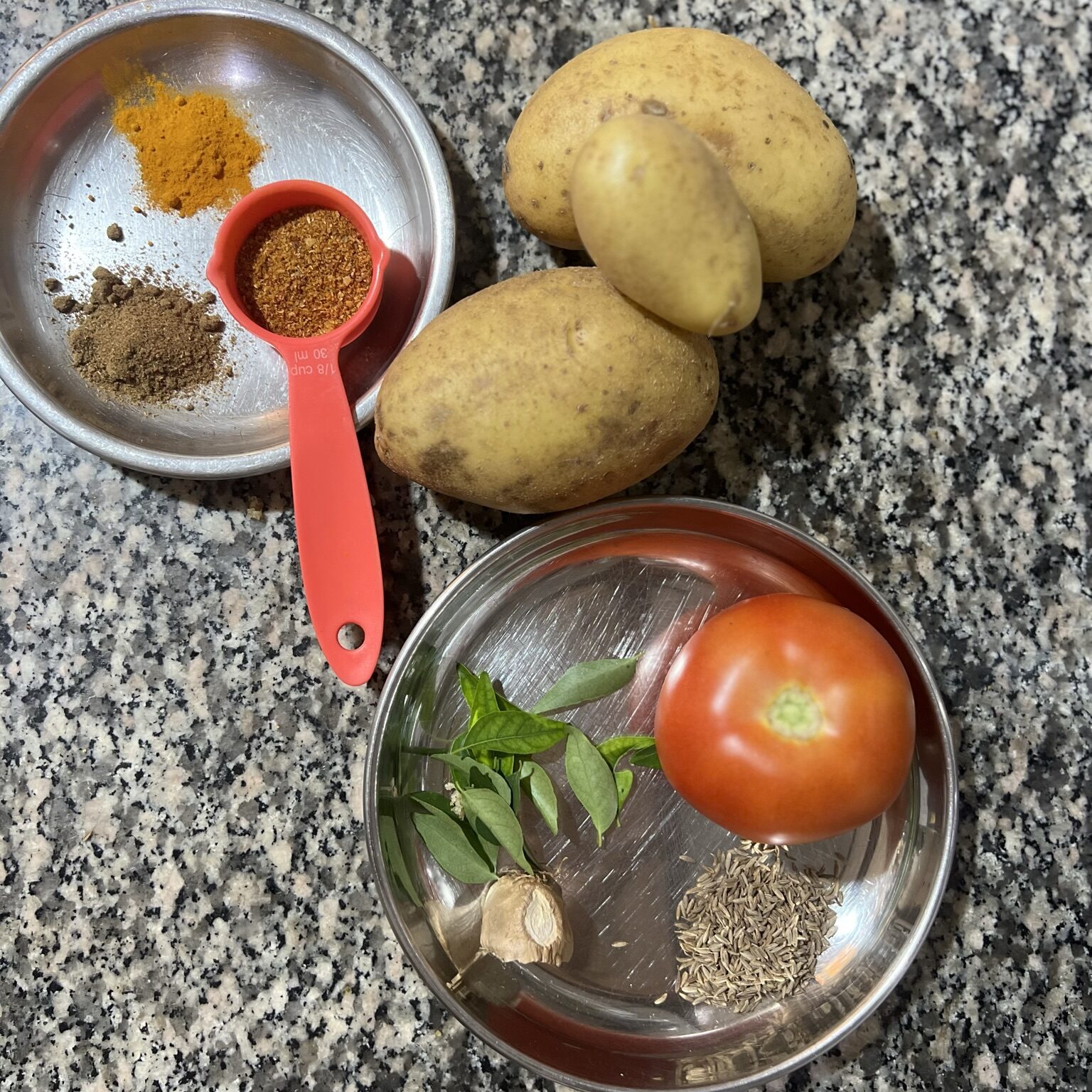 Ingredients for making potato masala