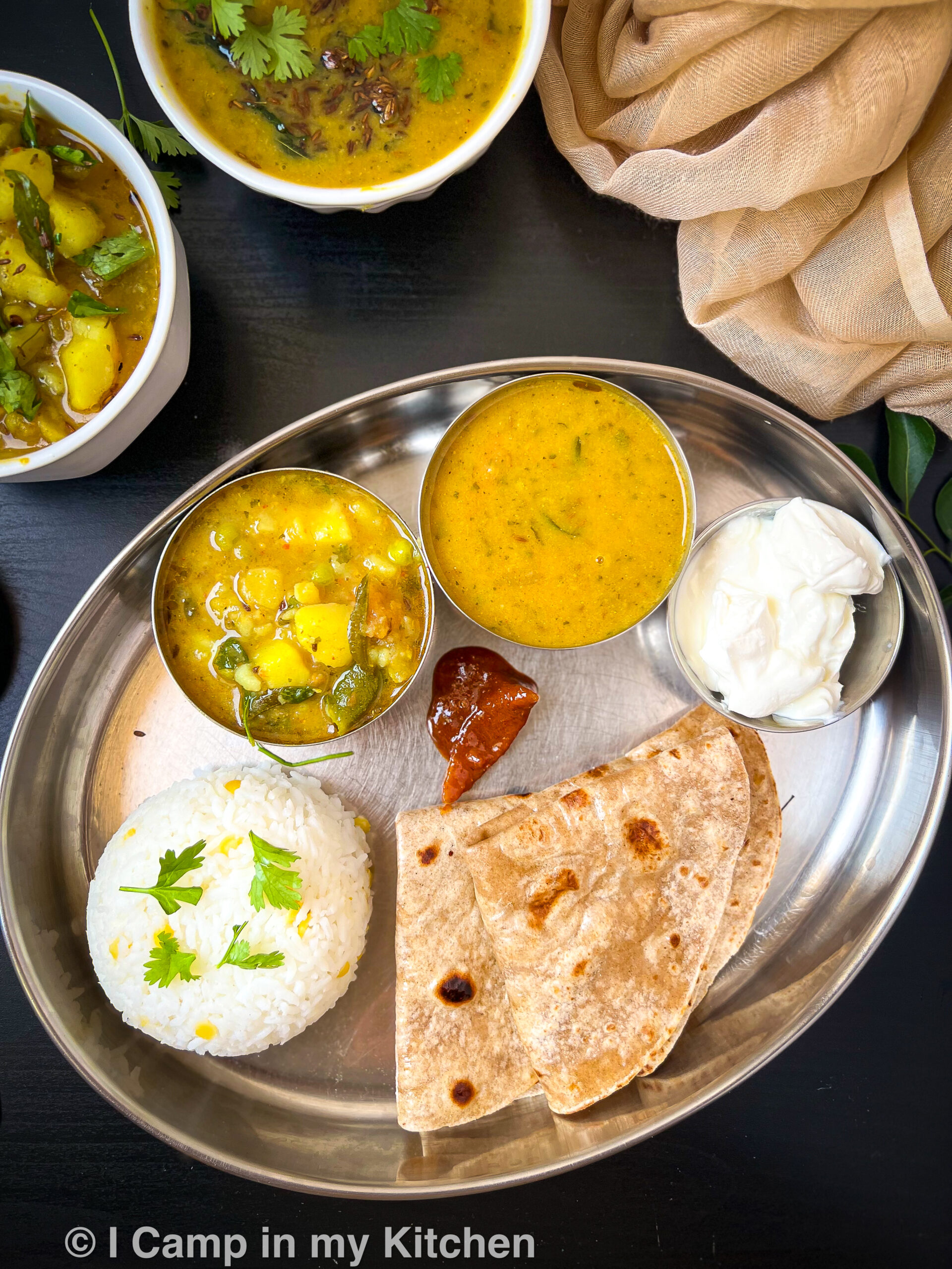 Lunch thali with roti subzi