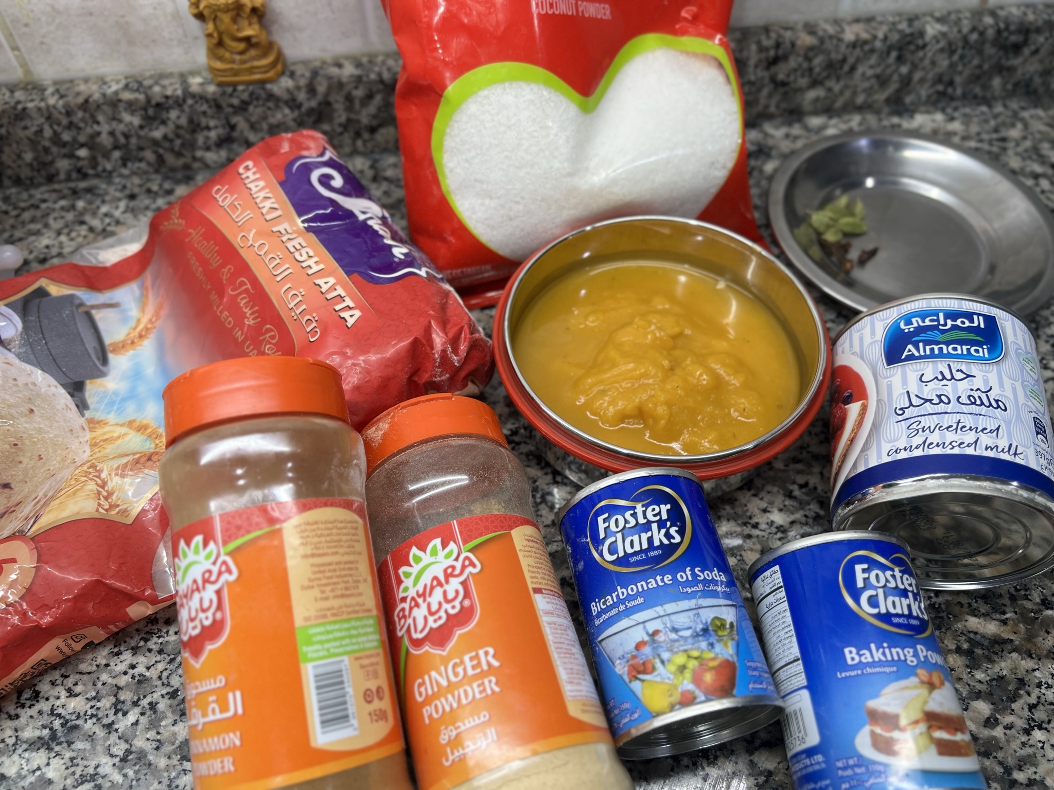 Ingredients for making pumpkin coconut cake