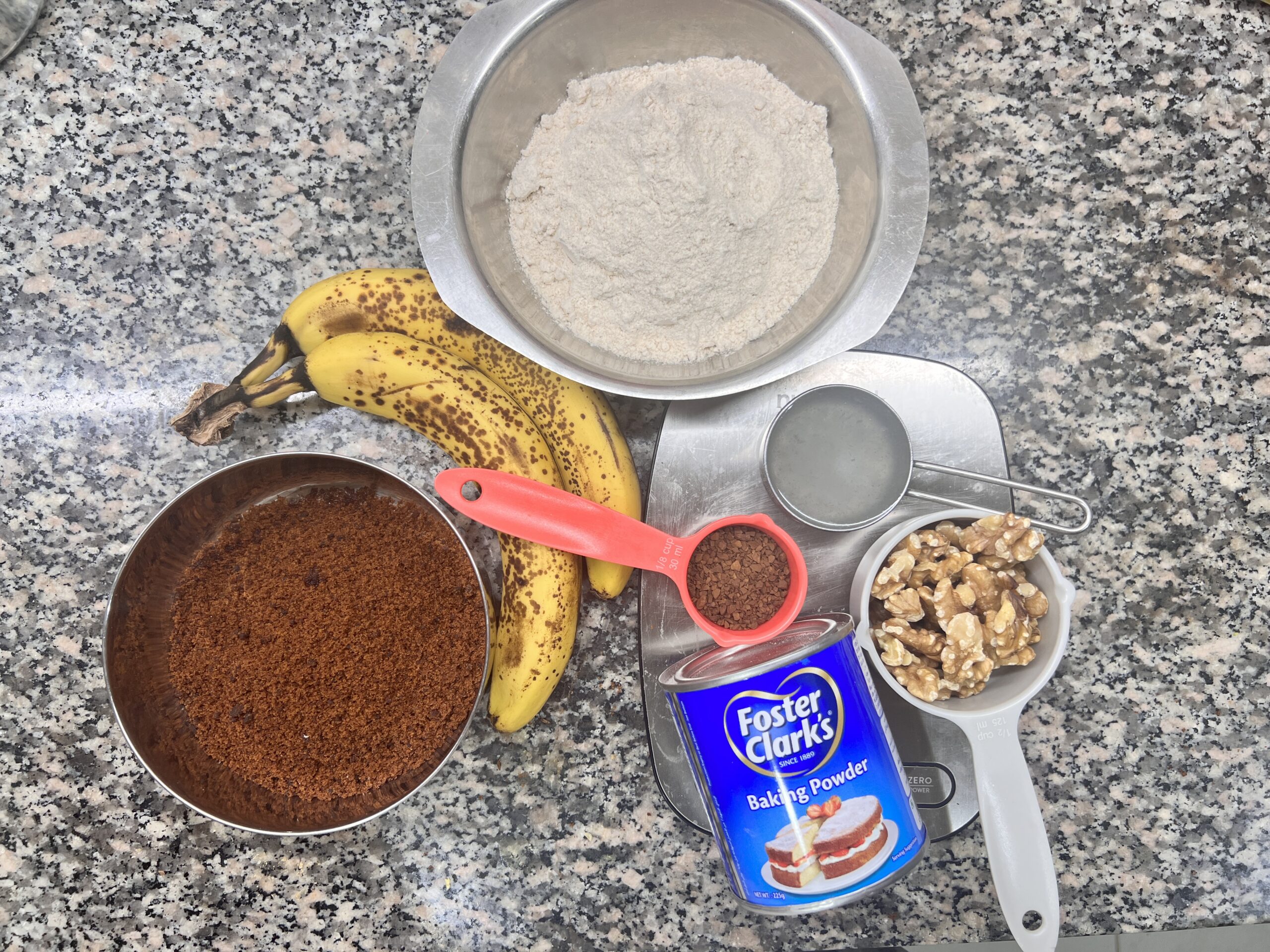 Ingredients for banana walnut muffins 