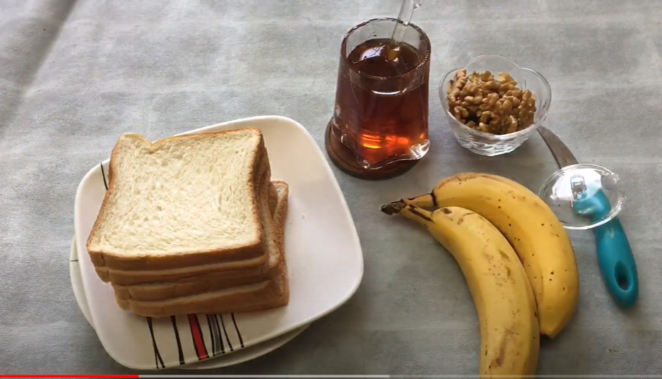Ingredients for banana honey walnut sandwich 