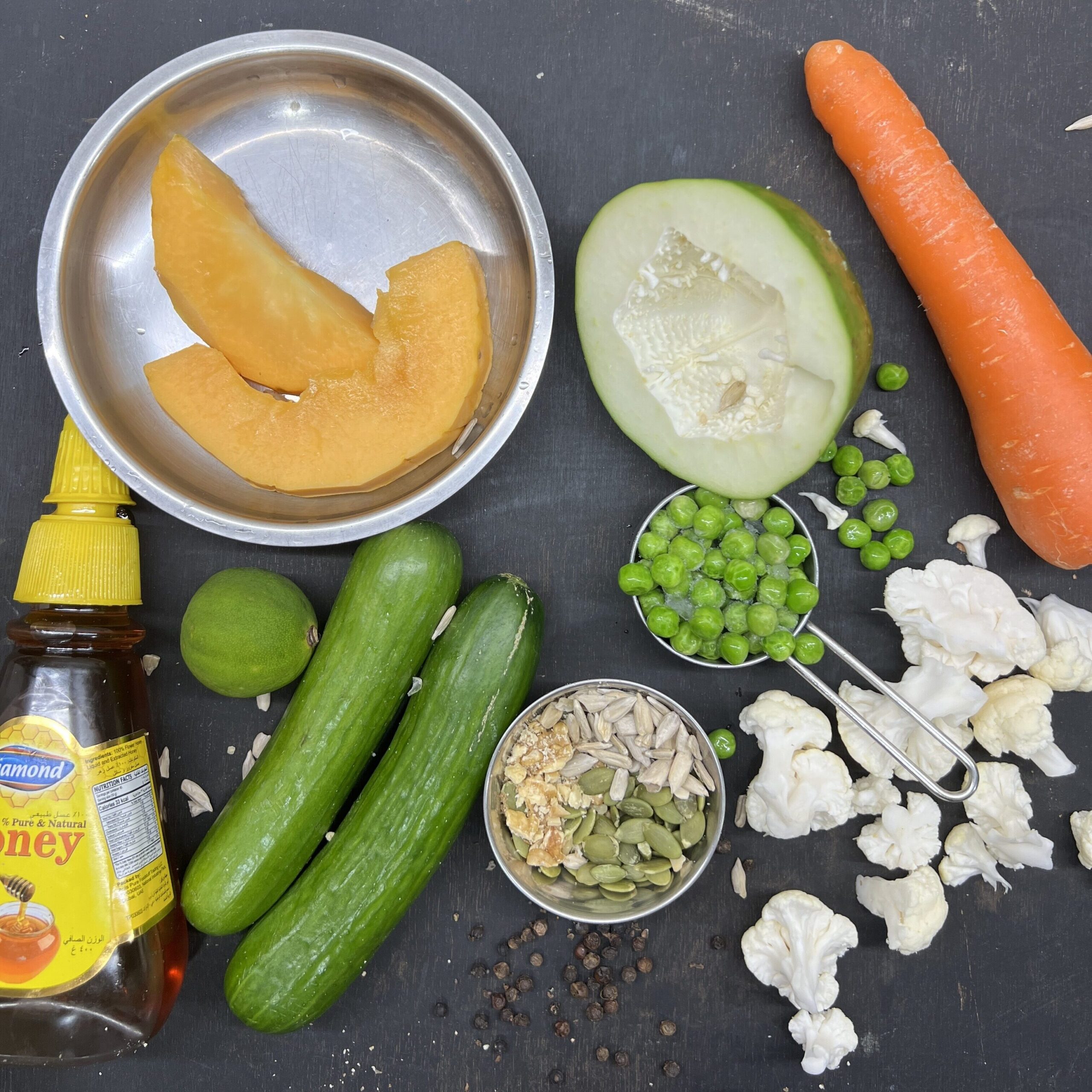 Ingredients for making Colorful Vegetable Salad