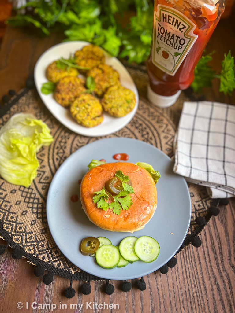 Cauliflower paneer cutlet burger